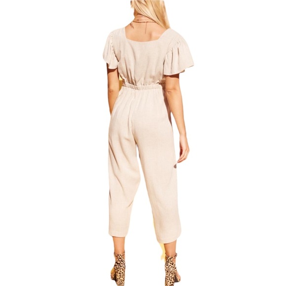 Mink Pink Front Tie Linen Jumpsuit Cream Size Large - Picture 4 of 6